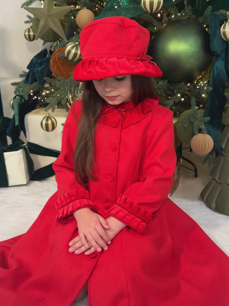 Sarah Louise Traditional velvet trimmed red coat & hat – Rose & Albert