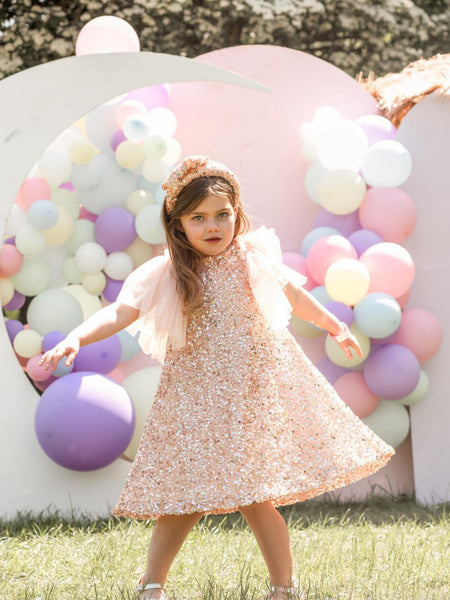 Patachou gold & pink sequin & tulle dress  Rose & Albert