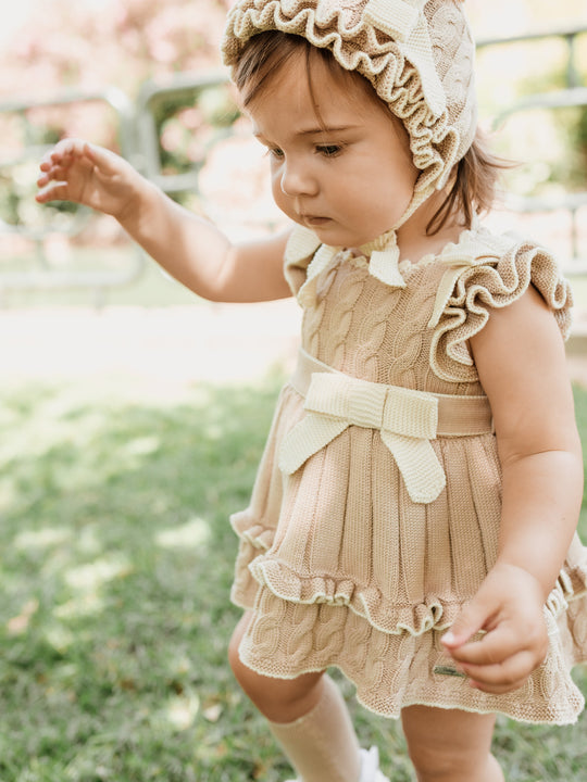 Rahigo Camel & Cream Knitted dress & knickers