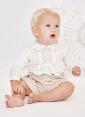 Sarah Louise Beige Velvet Short & Shirt Set