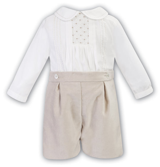 Sarah Louise Beige Velvet Short & Shirt Set