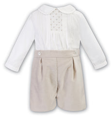 Sarah Louise Beige Velvet Short & Shirt Set
