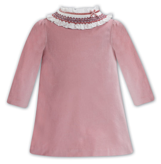 Sarah Louise Rose velvet dress with smocked collar