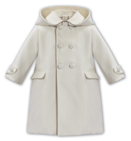 Sarah Louise Ivory Traditional Coat with Velvet Trim