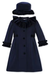 Sarah Louise Traditional velvet trimmed navy coat & hat