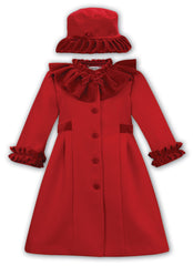 Sarah Louise Traditional velvet trimmed red coat & hat