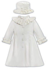 Sarah Louise Traditional velvet trimmed ivory coat & hat