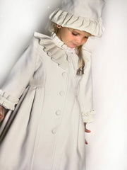 Sarah Louise Traditional velvet trimmed ivory coat & hat