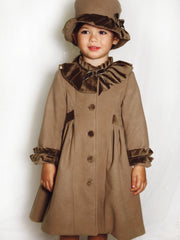 Sarah Louise Traditional velvet trimmed camel coat & hat