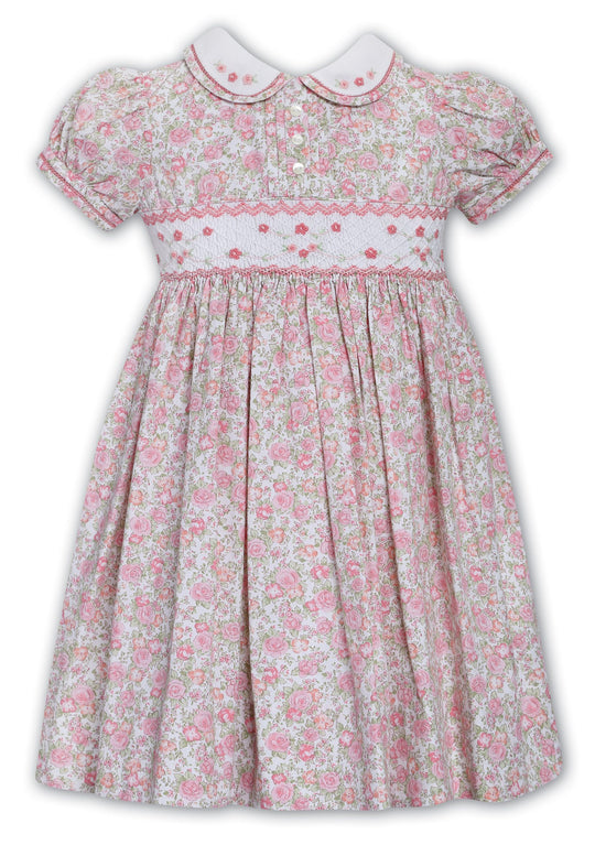 Sarah Louise Pink Floral Hand Smocked Dress