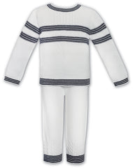 Sarah Louise Ivory & Navy Cotton Suit