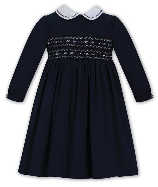 Sarah Louise navy smocked dress