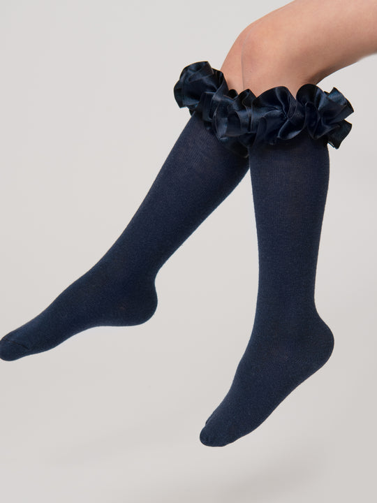Caramelo Kids Black Ruffle Knee Socks