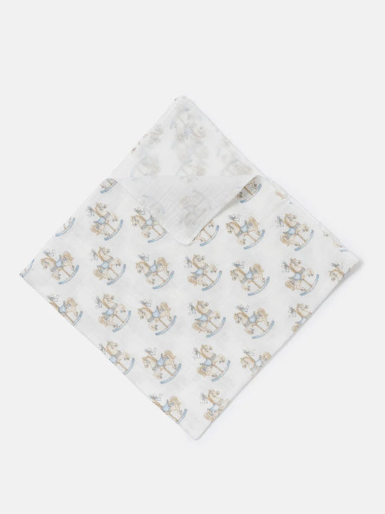The Little Rocking Horse Baby Blue Muslin Square