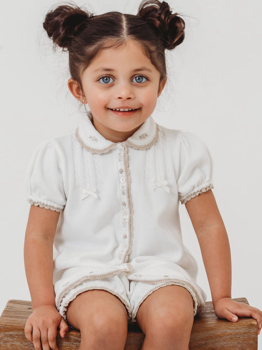 Sarah Louise Ivory & Beige Rosebud Embroidered knitted set