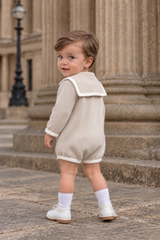'Louis' beige & ivory sailor collar knitted romper