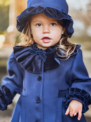 Sarah Louise Traditional velvet trimmed navy coat & hat