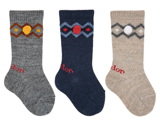 Condor Grey Patterned Pom Pom Knee Socks