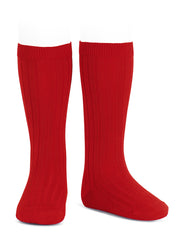Condor red ribbed knee socks