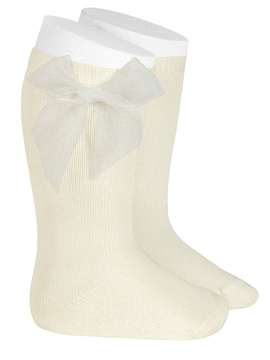 Condor Ivory organza bow knee socks