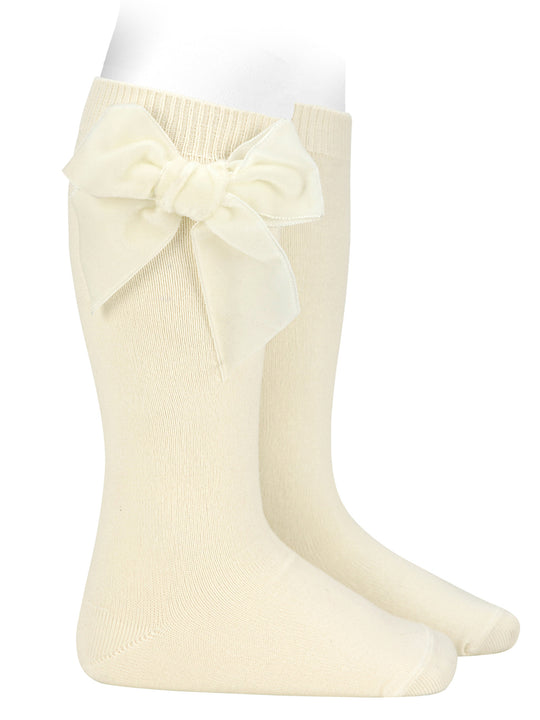 Condor Cream velvet bow knee socks