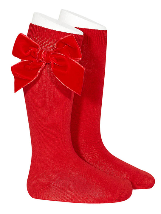 Condor Red velvet bow knee socks