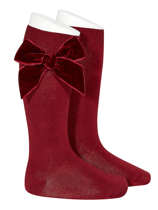 Condor burgundy velvet bow knee socks