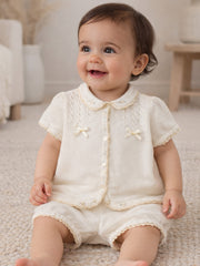Sarah Louise Ivory & Beige Rosebud Embroidered knitted set - Rose & Albert