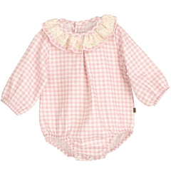 Calamaro Pink Checked frill collar romper