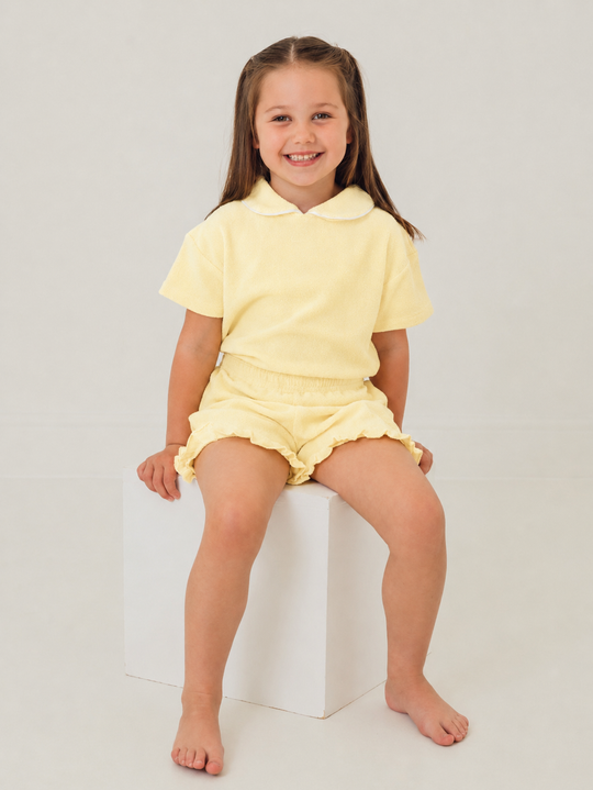 'Hallie' frill lemon towelling short set