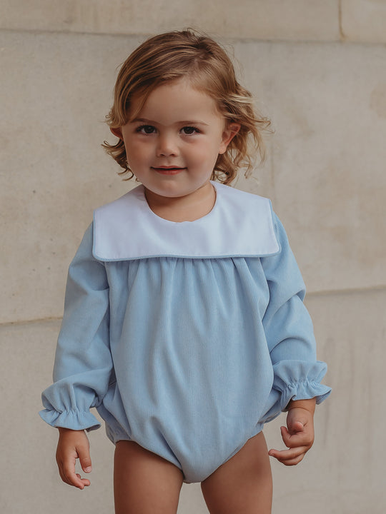 'Henry' blue babycord sailor collar romper