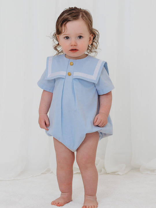 'Edward' blue chambray sailor romper