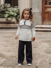 'Little Muse' Navy stripe statement collar knitted suit