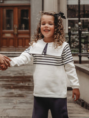 'Little Muse' Navy stripe statement collar knitted suit