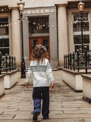 'Little Muse' Navy stripe statement collar knitted suit