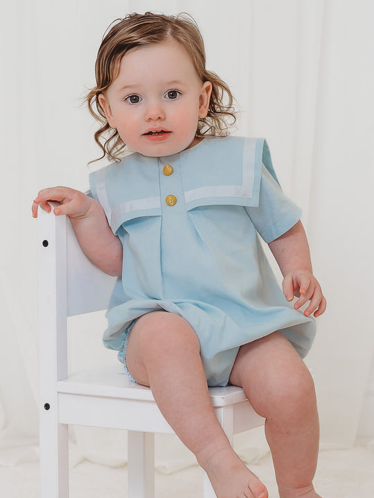 'Edward' mint green chambray sailor romper