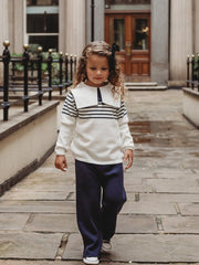 'Little Muse' Navy stripe statement collar knitted suit