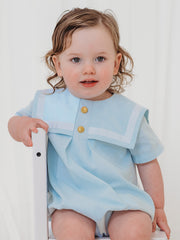 'Edward' mint green chambray sailor romper