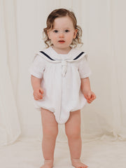 'Ernie' white & navy linen mix romper