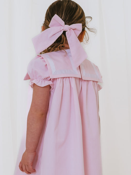 Pink chambray hair bow