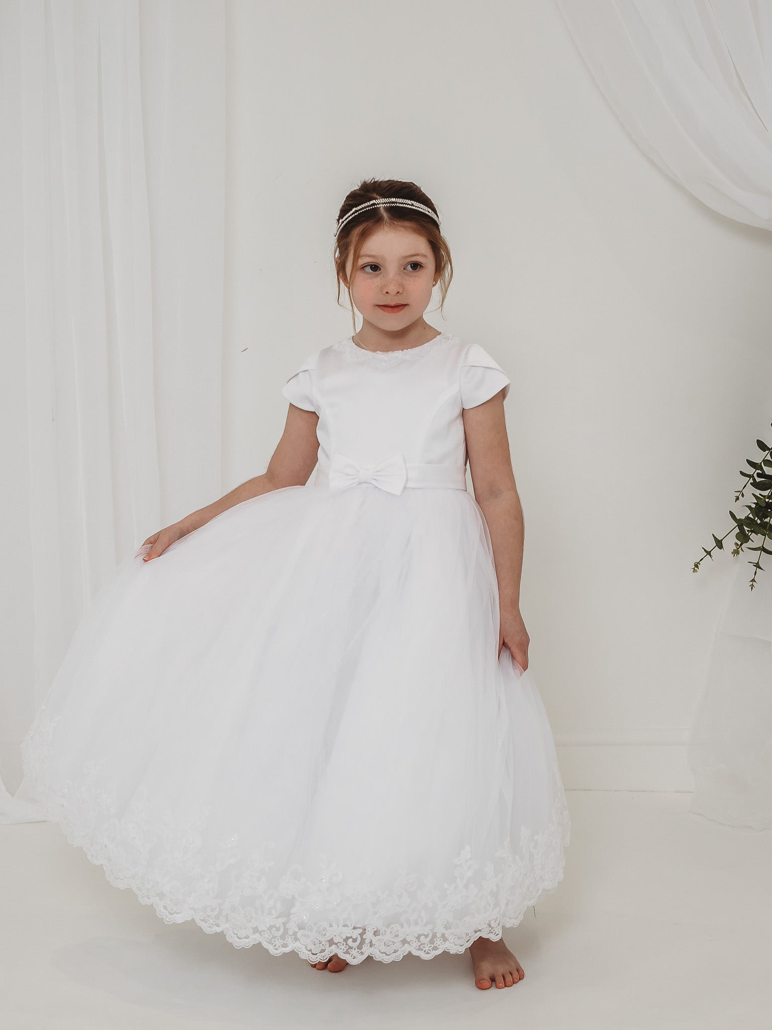 Happy Rose White Lace First Communion Dress - Flower Girl Party Dress