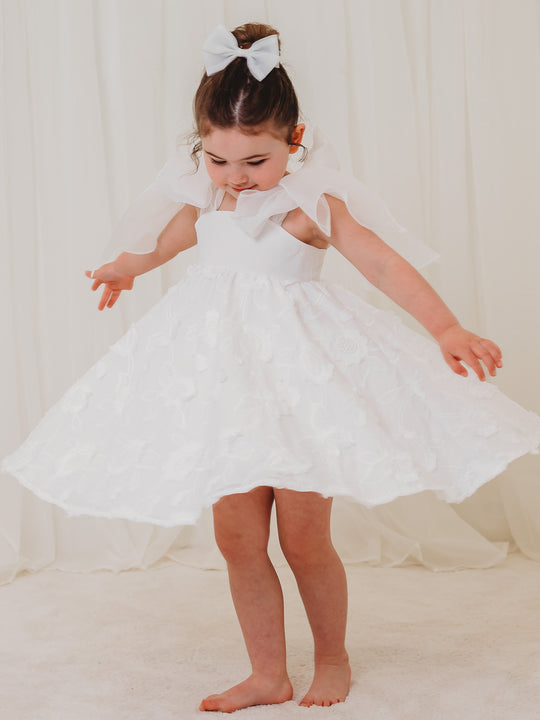 'Celine' white organza & lace dress