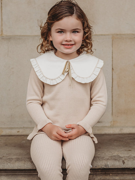 'Darling Collar' Beige Statement Collar knitted 2 piece set