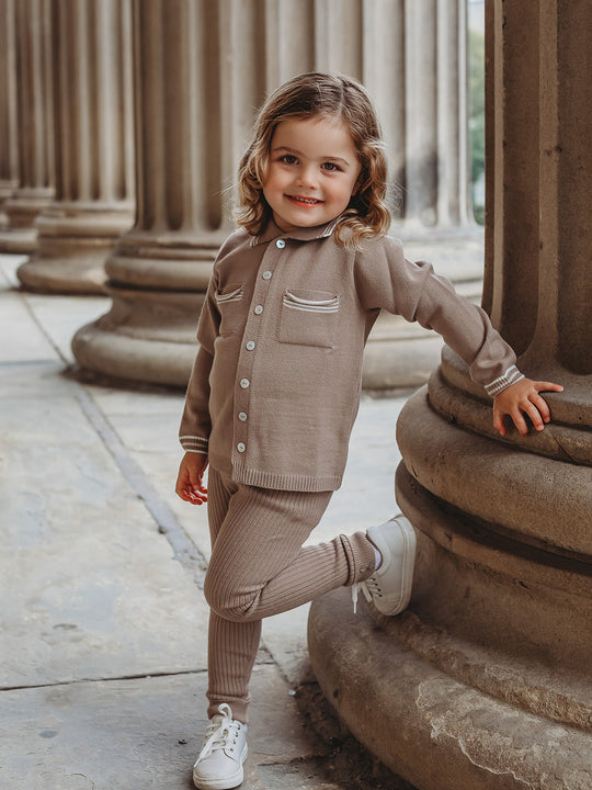 'Buttoned Up' Mocha knitted cardigan & legging set