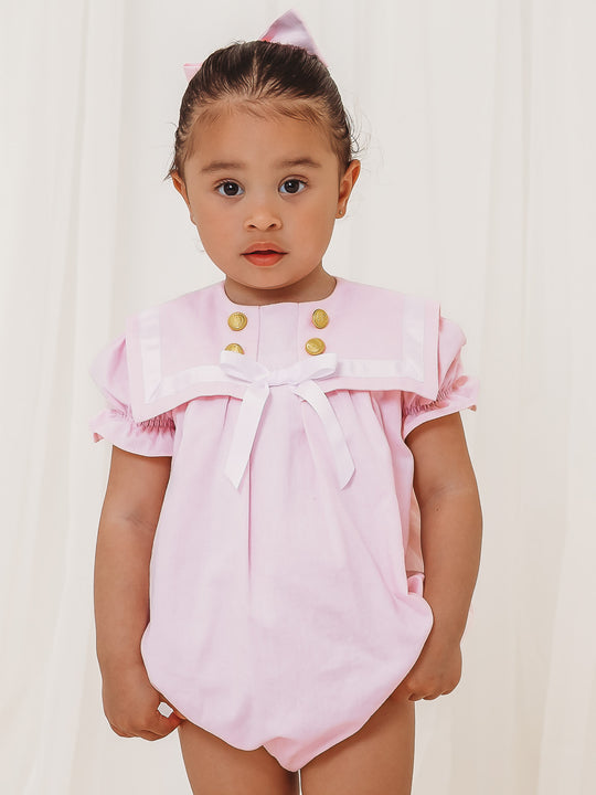 'Nyla' pink chambray sailor romper