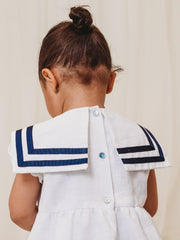 'Stella' white & navy linen mix bow romper