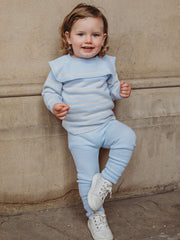'Guy' Baby blue & beige Stripe Sailor Collar knitted top & legging set - Rose & Albert