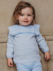 'Guy' Baby blue & beige Stripe Sailor Collar knitted top & legging set - Rose & Albert
