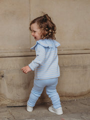 'Guy' Baby blue & beige Stripe Sailor Collar knitted top & legging set - Rose & Albert