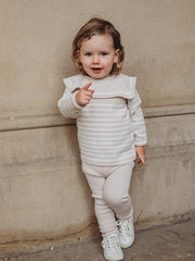 'Maxwell' Beige Stripe Sailor Collar knitted top & legging set